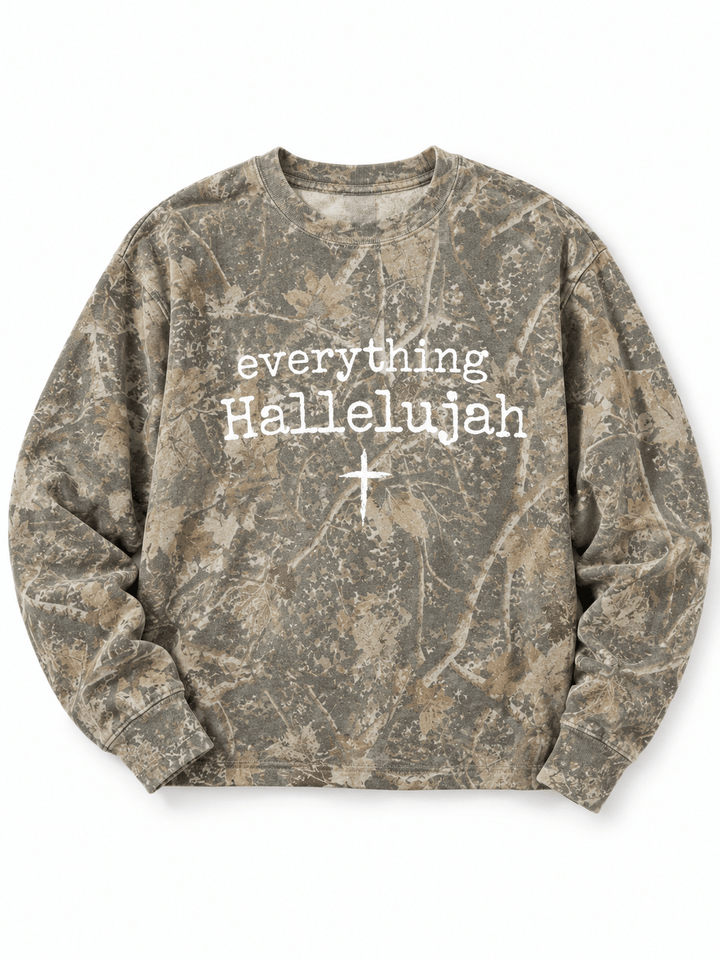 Plus/Reg Camo Long Sleeve "Everything Hallelujah" Graphic Sweatshirt - Freckled Poppy