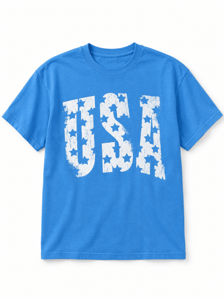 Plus/Reg Short Sleeve "USA" Graphic Tee - Freckled Poppy