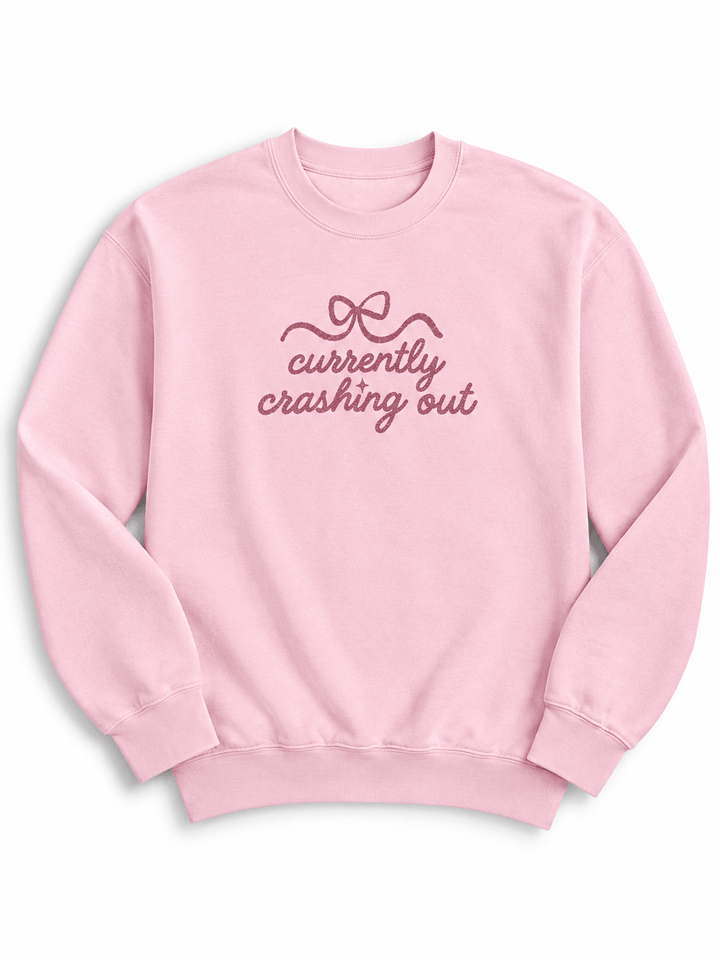 Plus/Reg Long Sleeve "Currently Crashing Out" Graphic Sweatshirt - Freckled Poppy