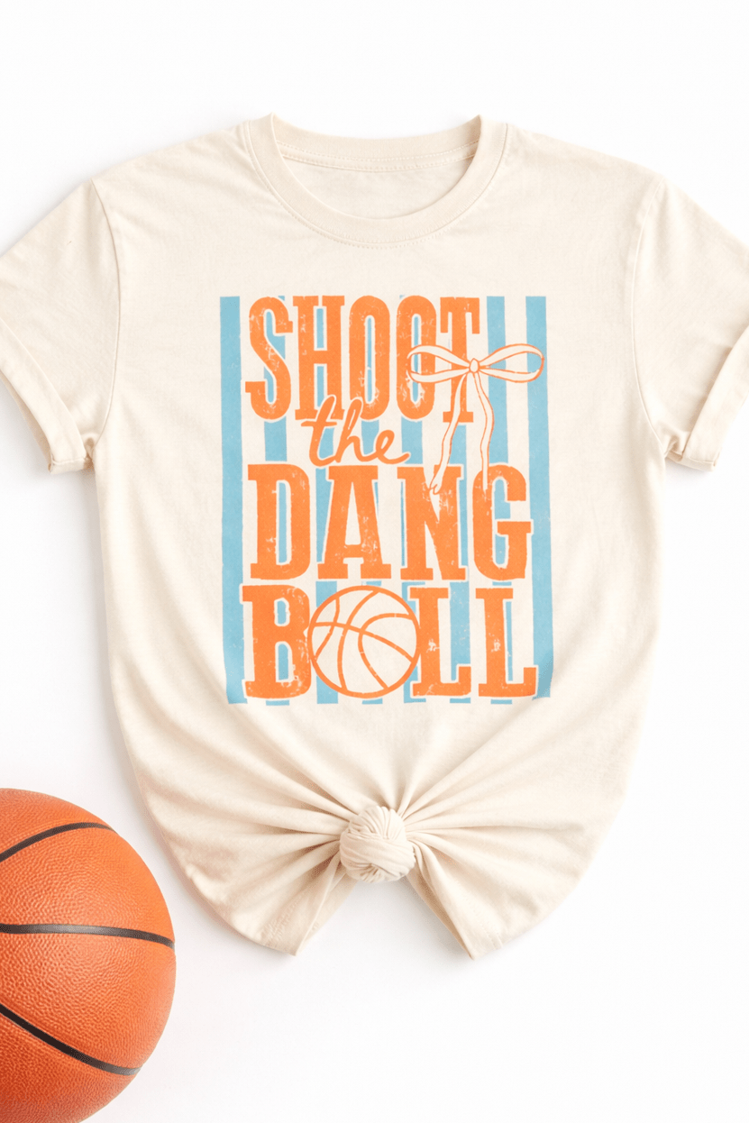 Plus/Reg Short Sleeve "Shoot The Dang Ball" Basketball Graphic Tee - Freckled Poppy