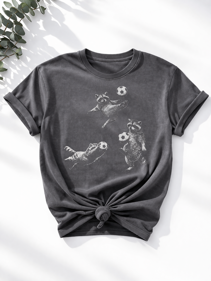 Plus/Reg Short Sleeve "Soccer Raccoon" Graphic Tee