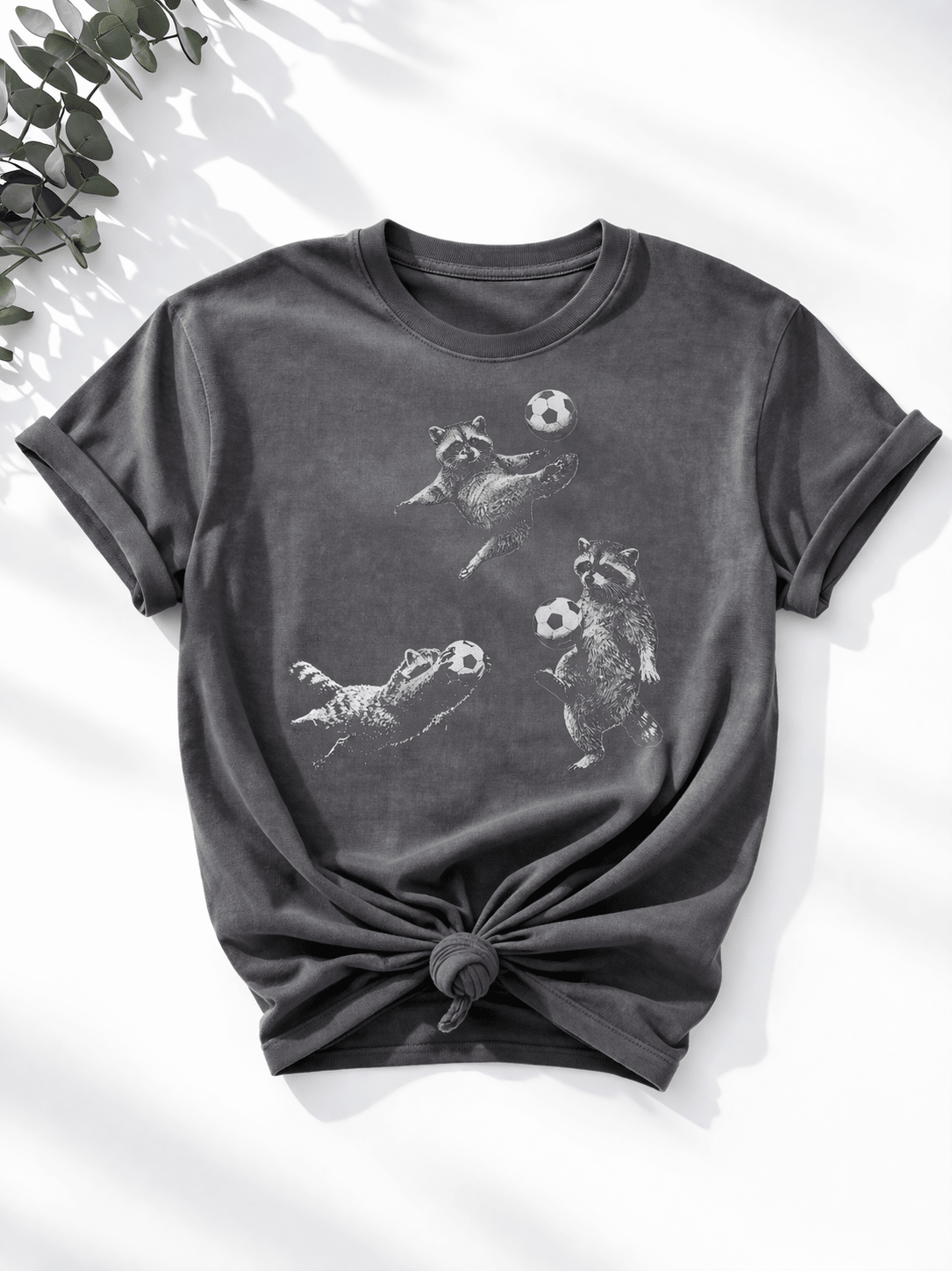Plus/Reg Short Sleeve "Soccer Raccoon" Graphic Tee - Freckled Poppy