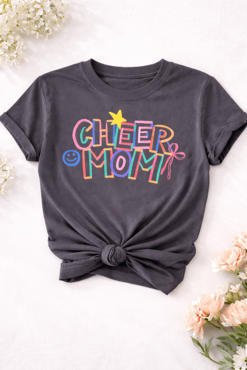 Plus/Reg Short Sleeve "Cheer Mom" Graphic Tee - Freckled Poppy