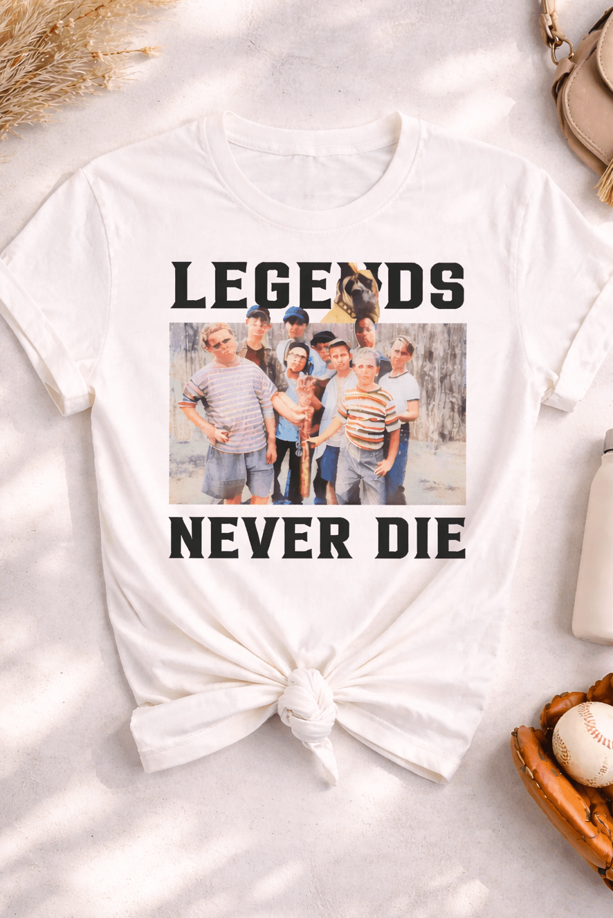 Plus/Reg Short Sleeve "Legends Never Die" Baseball Graphic Tee - Freckled Poppy