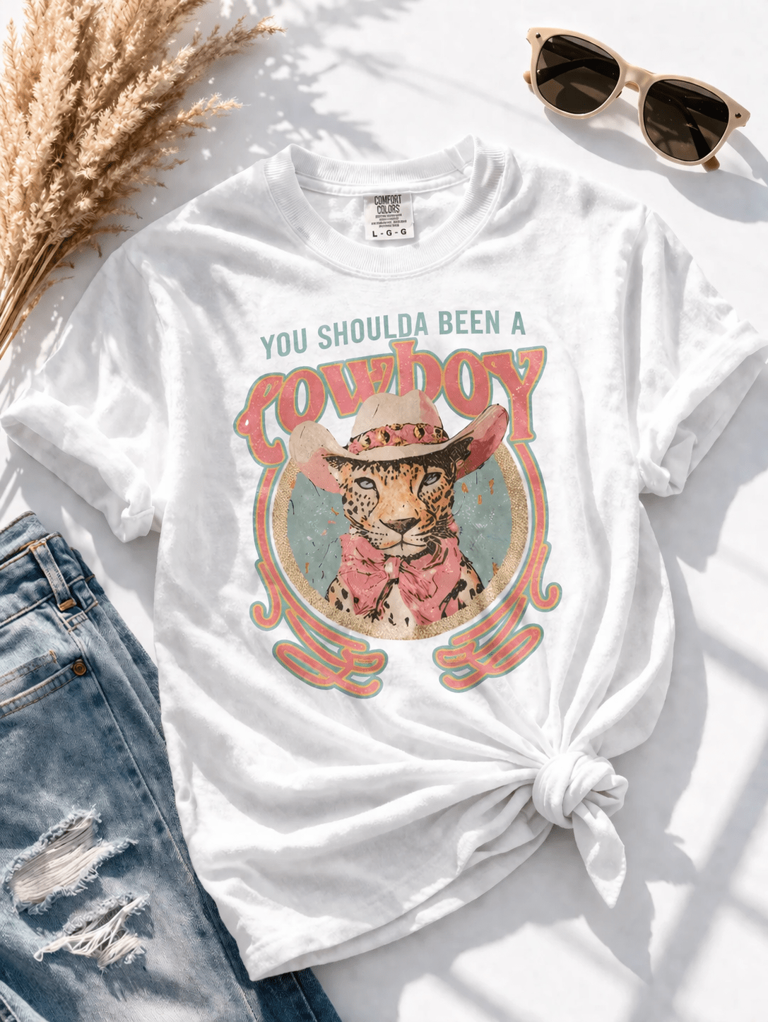 Plus/Reg Short Sleeve "You Should Have Been A Cowboy" Graphic Tee - Freckled Poppy