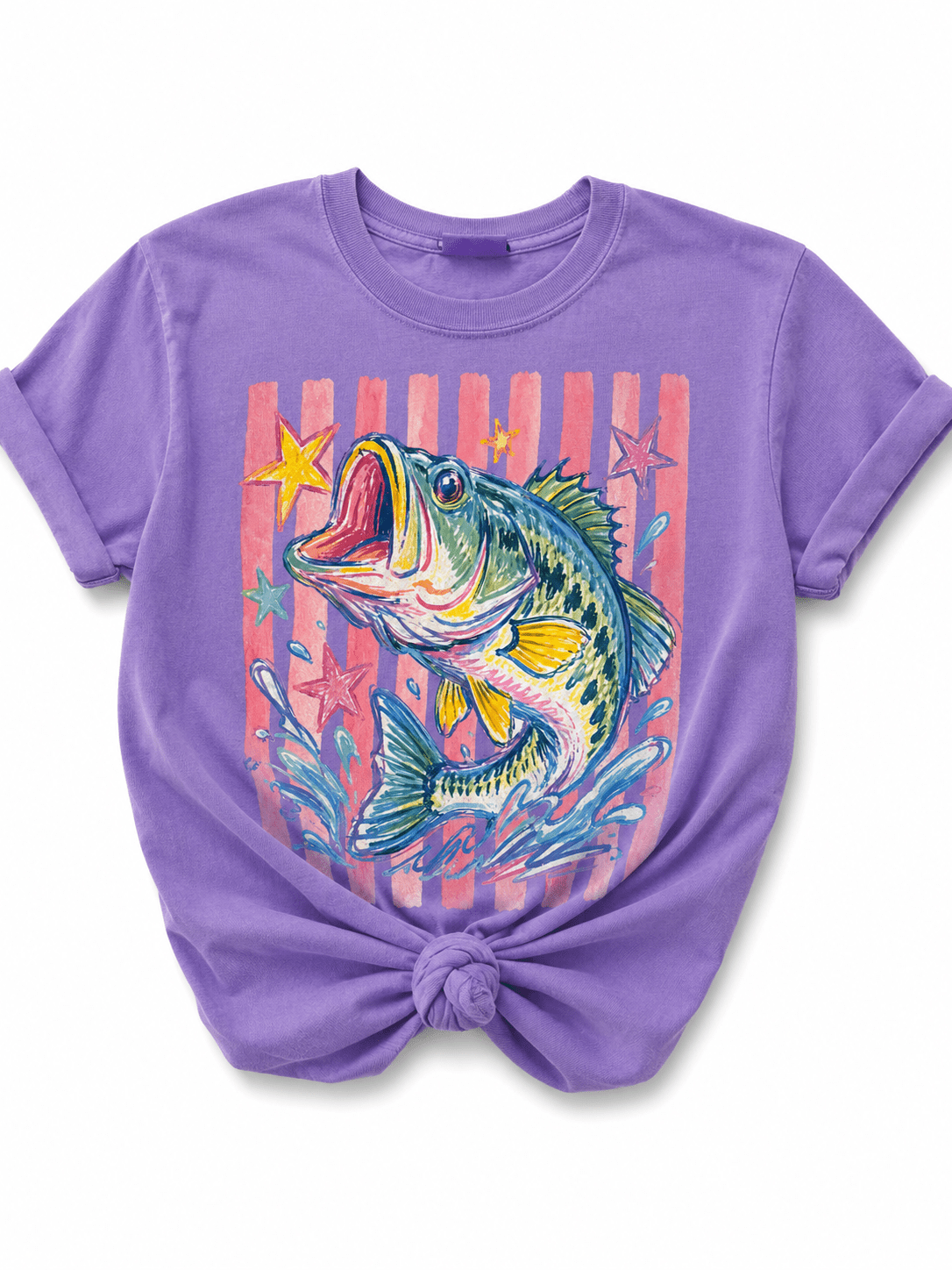 Plus/Reg Short Sleeve Sicilian Stripe Colorful Bass Graphic Tee - Freckled Poppy