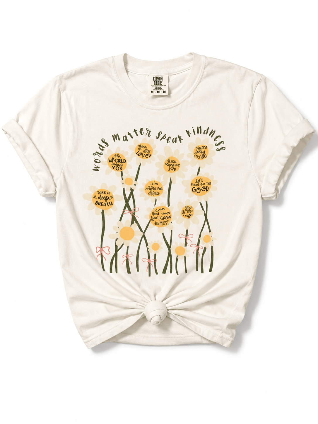 Plus/Reg Short Sleeve Words Matter Speak Kindness Positive Affirmatiion Floral Graphic Tee - Freckled Poppy