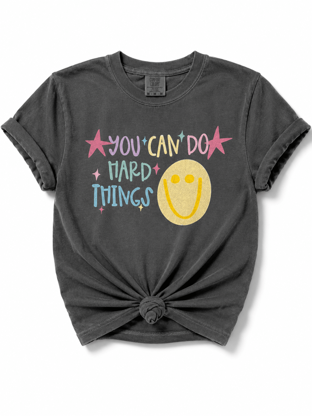 Plus/Reg Short Sleeve You Can do Hard Things Smiley Graphic Tee - Freckled Poppy