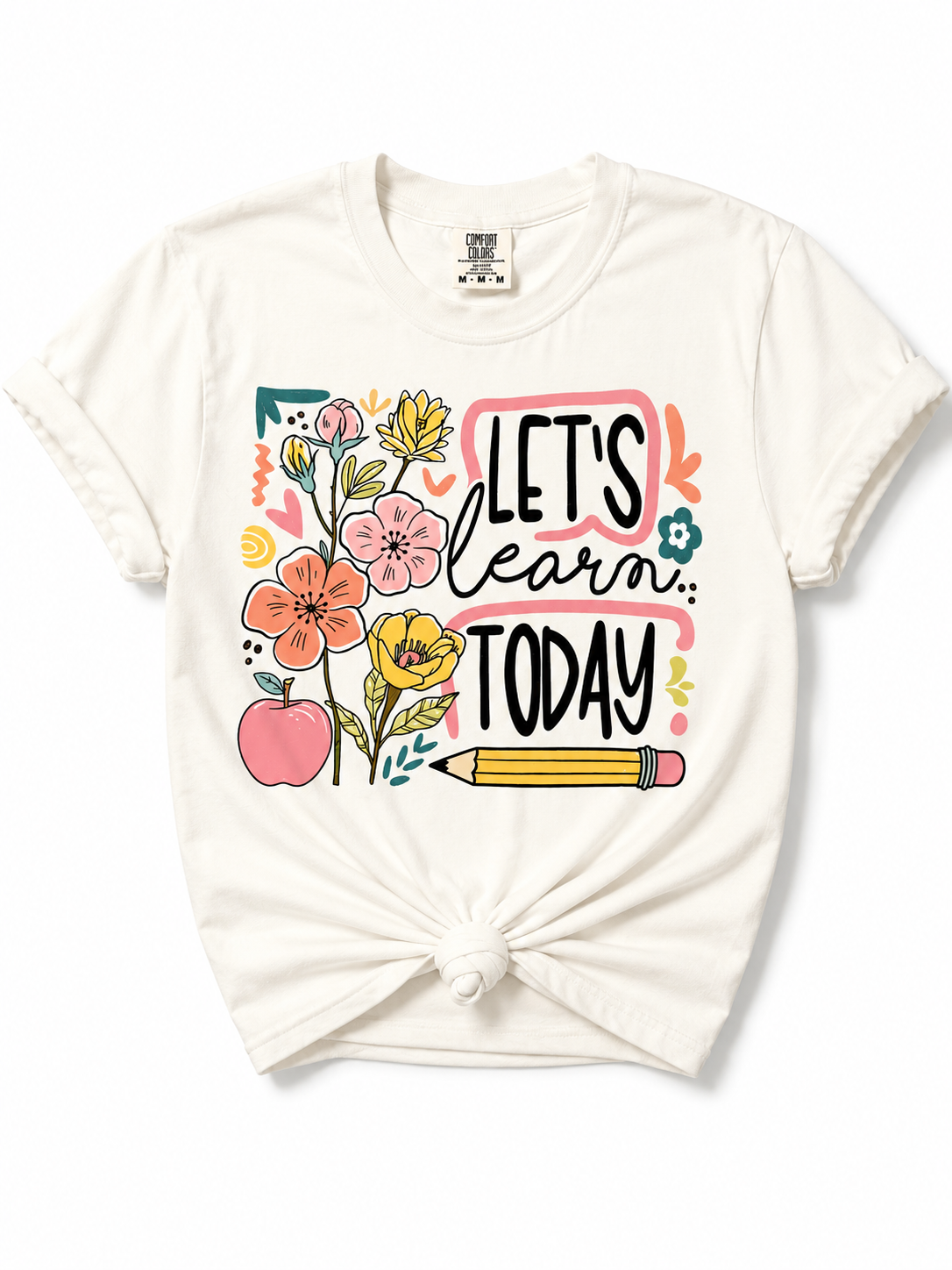 Plus/Reg Short Sleeve Let's Learn Today Floral Teacher Graphic Tee