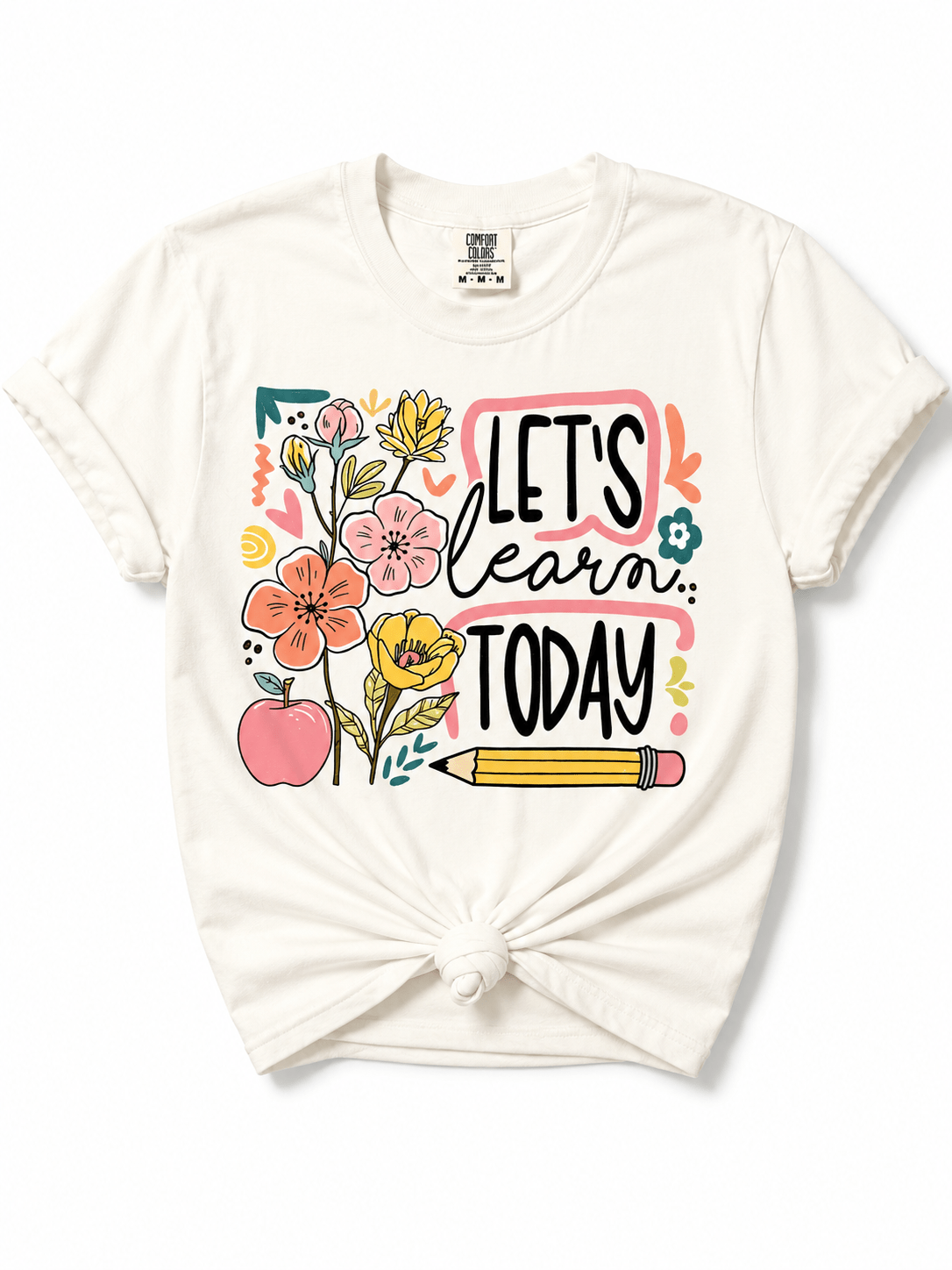 Plus/Reg Short Sleeve Let's Learn Today Floral Teacher Graphic Tee - Freckled Poppy