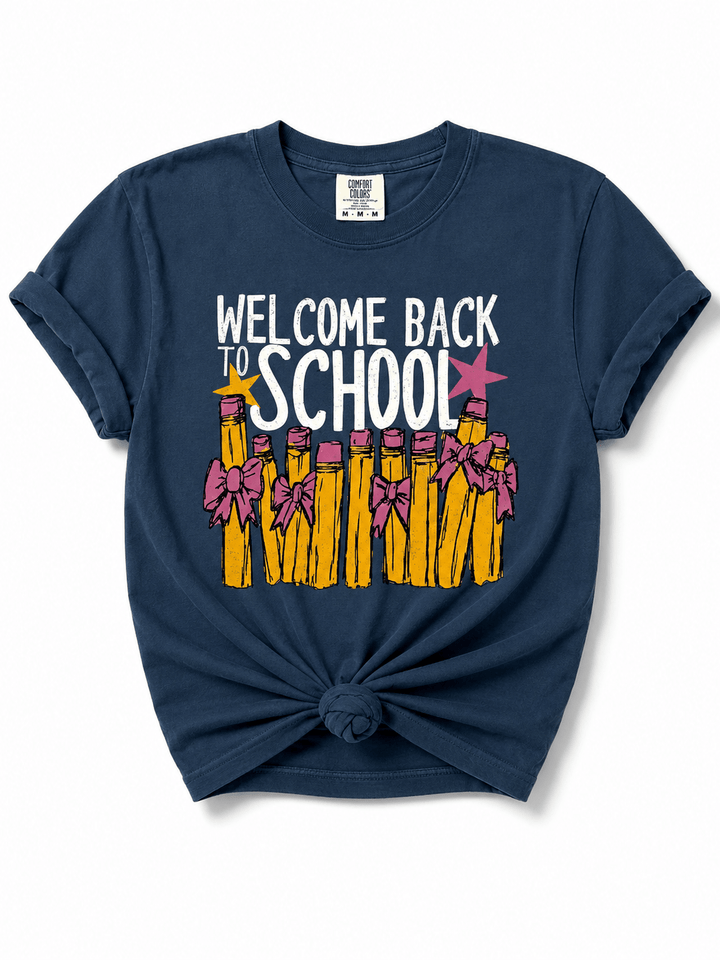 Plus/Reg Short Sleeve Welcome Back To School Graphic Tee - Freckled Poppy