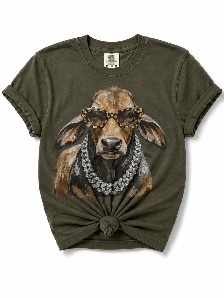 Plus/Reg Short Sleeve Glamorous Cow Graphic Tee