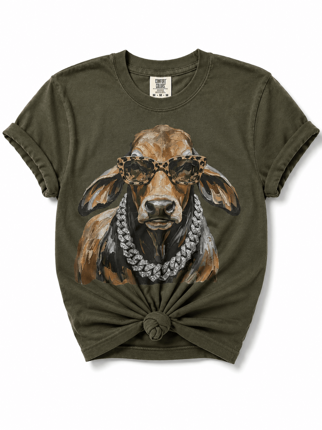 Plus/Reg Short Sleeve Glamorous Cow Graphic Tee - Freckled Poppy
