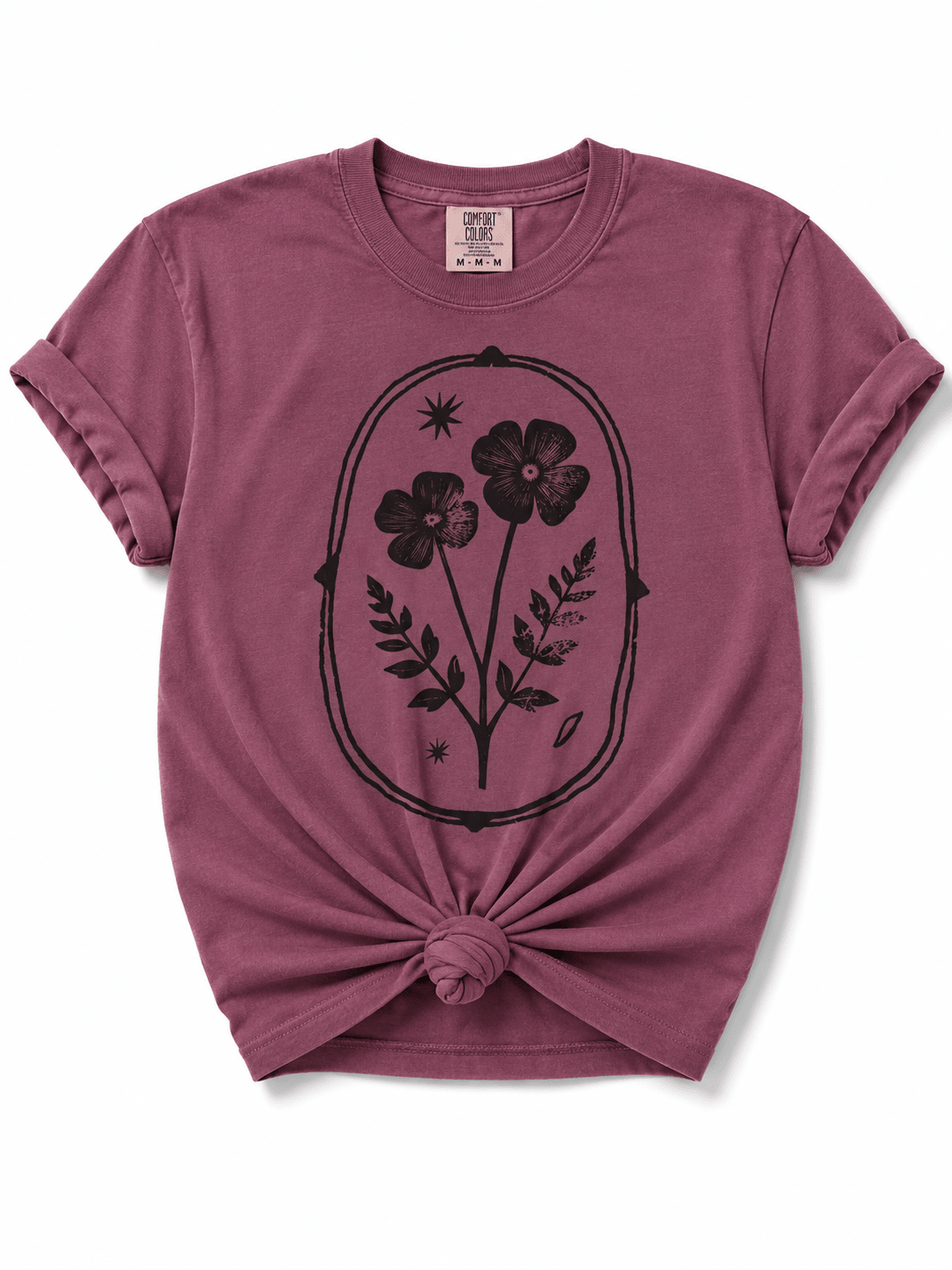 Plus/Reg Short Sleeve Botanical Flower Stamp Graphic Tee - Freckled Poppy