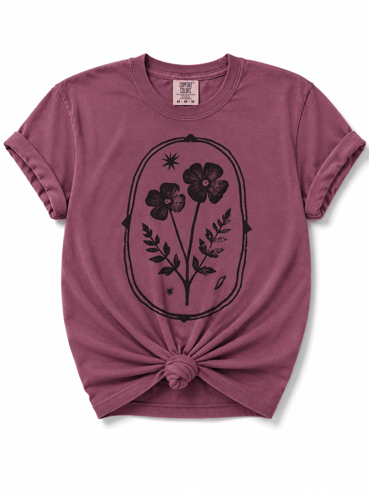 Plus/Reg Short Sleeve Botanical Flower Stamp Graphic Tee - Freckled Poppy