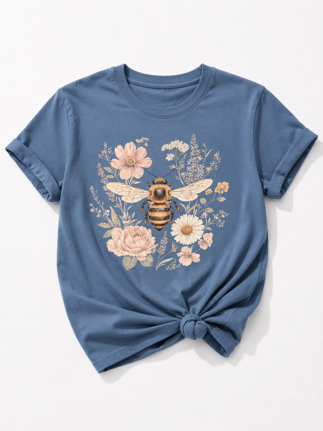 Plus/Reg Short Sleeve Vintage Honey Bee and Flowers Graphic Tee - Freckled Poppy
