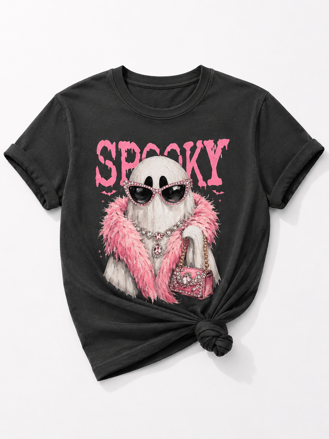 Plus/Reg Short Sleeve Spooky Glam Ghost Halloween Graphic Tee