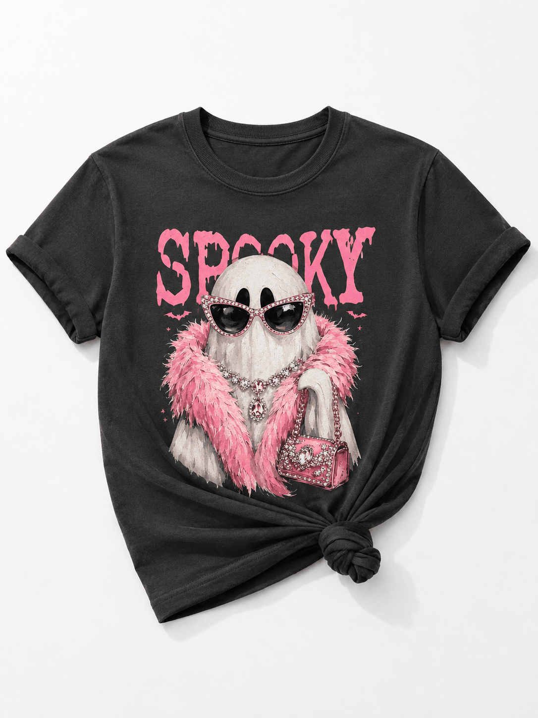 Plus/Reg Short Sleeve Spooky Glam Ghost Halloween Graphic Tee - Freckled Poppy