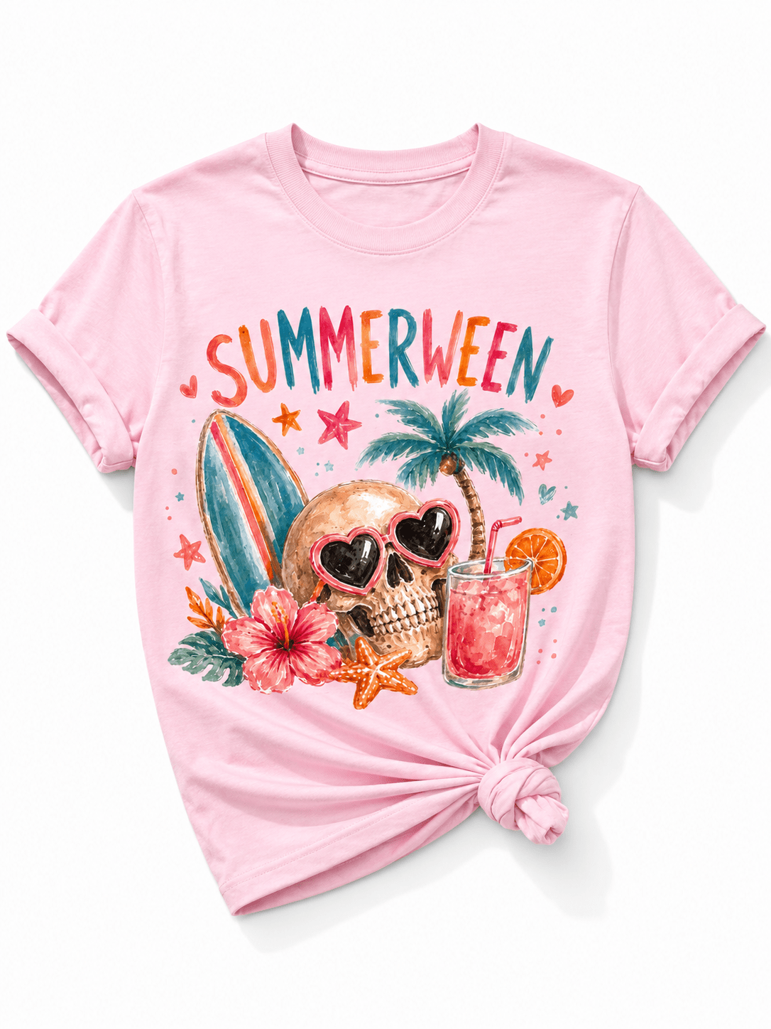 Plus/Reg Short Sleeve Summerween Skull Graphic Tee - Freckled Poppy