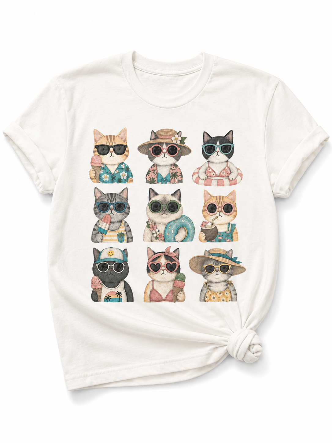 Plus/Reg Short Sleeve Summer Vibes Cat Graphic Tee