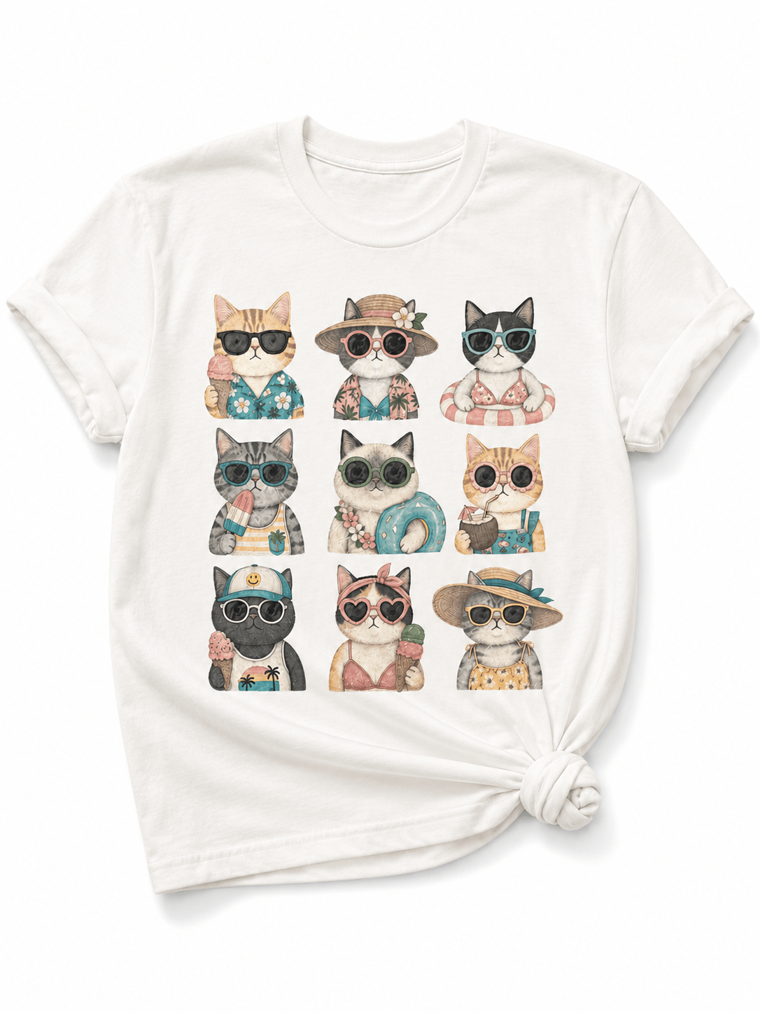 Plus/Reg Short Sleeve Summer Vibes Cat Graphic Tee - Freckled Poppy