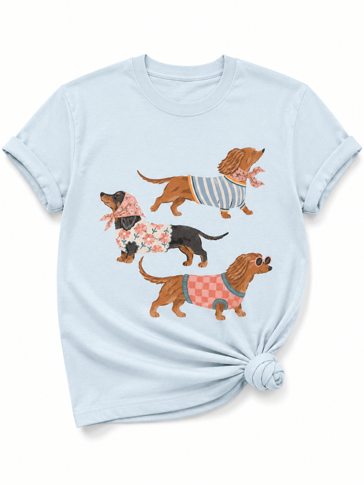 Plus/Reg Short Sleeve Glam Weiner Dog Graphic Tee - Freckled Poppy