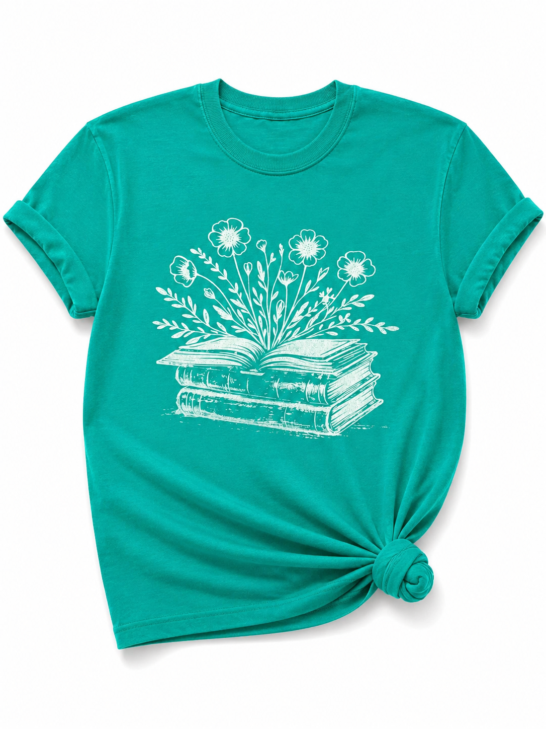 Plus/Reg Short Sleeve Bookish Floral Graphic Tee