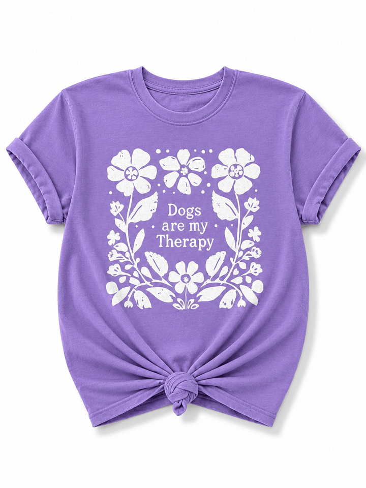 Plus/Reg Short Sleeve Dogs are My Therapy Graphic Tee - Freckled Poppy