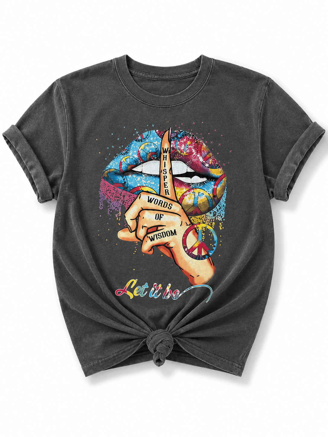 Plus/Reg Short Sleeve "Let It Be" Retro Vibe Graphic Tee - Freckled Poppy