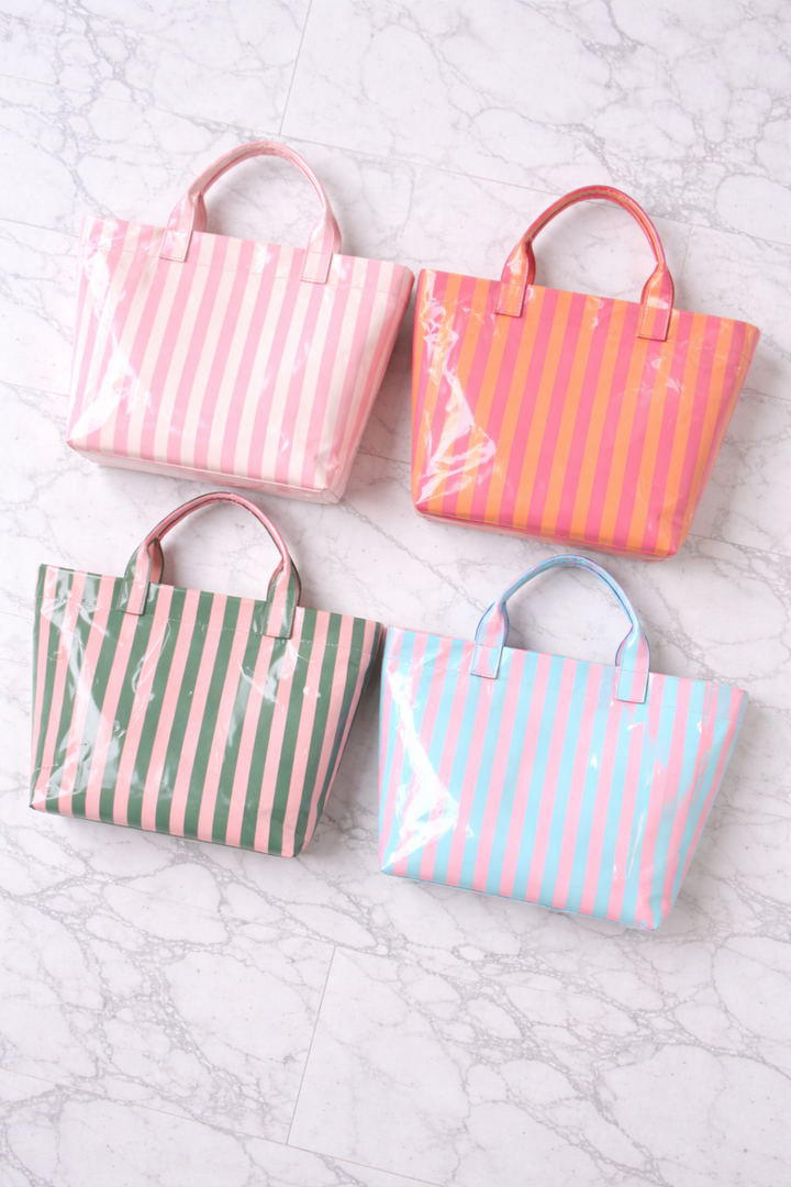 Large Striped Vinyl Tote Bags