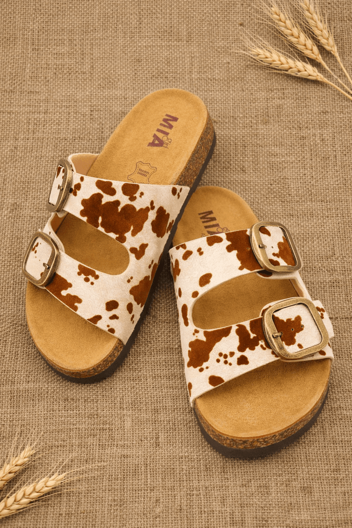 MIA Animal Print Double Buckle Cork Footbed Sandal - Freckled Poppy