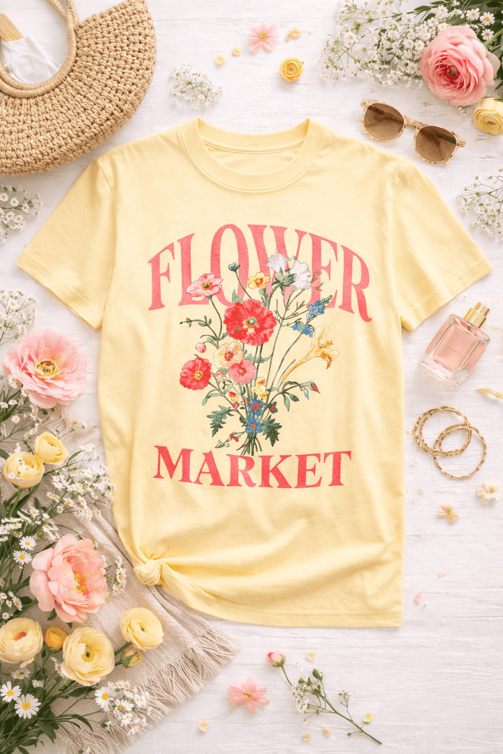 Plus/Reg Short Sleeve "Flower Market" Graphic Tee - Freckled Poppy