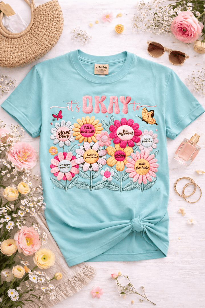 Plus/Reg Short Sleeve "It's Okay To ..." Graphic Tee - Freckled Poppy