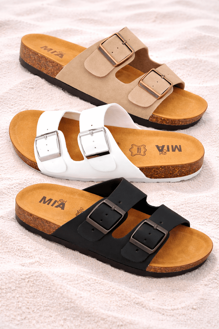 MIA Double Buckle Vegan Leather Sandal with Cork Footbed - Freckled Poppy