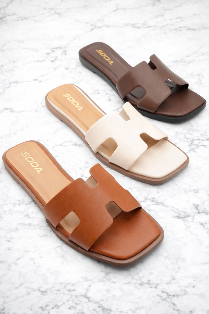 Cutout Strap Flat Slide Sandal