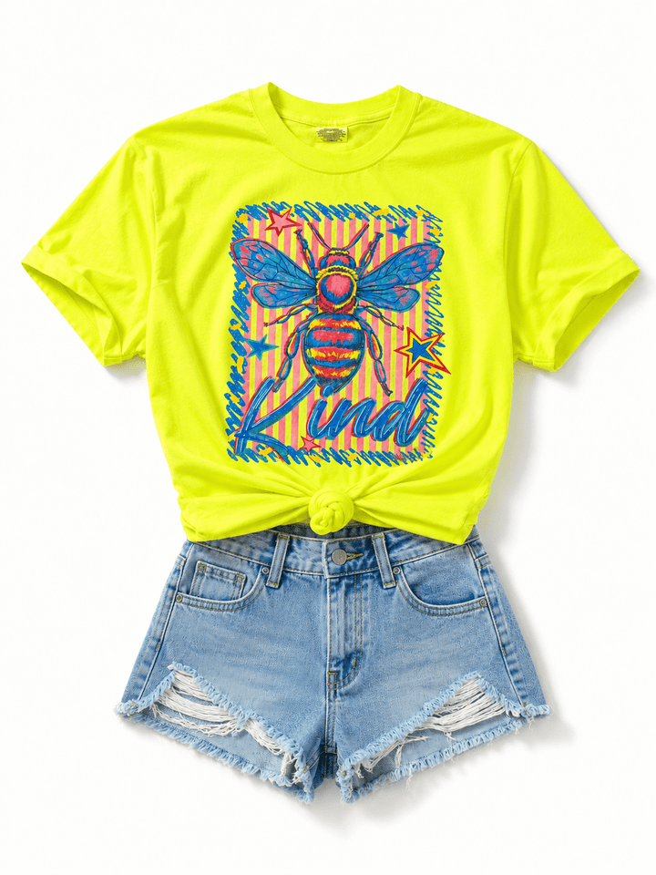 Plus/Reg Short Sleeve "Bee Kind Stars" Graphic Tee - Freckled Poppy