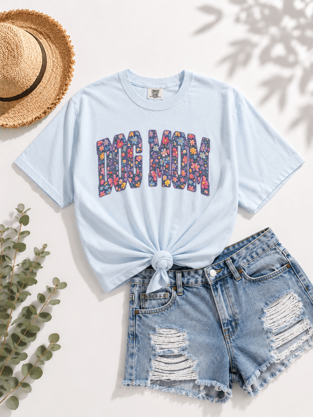 Plus/Reg Short Sleeve Floral "Dog Mom" Graphic Tee - Freckled Poppy