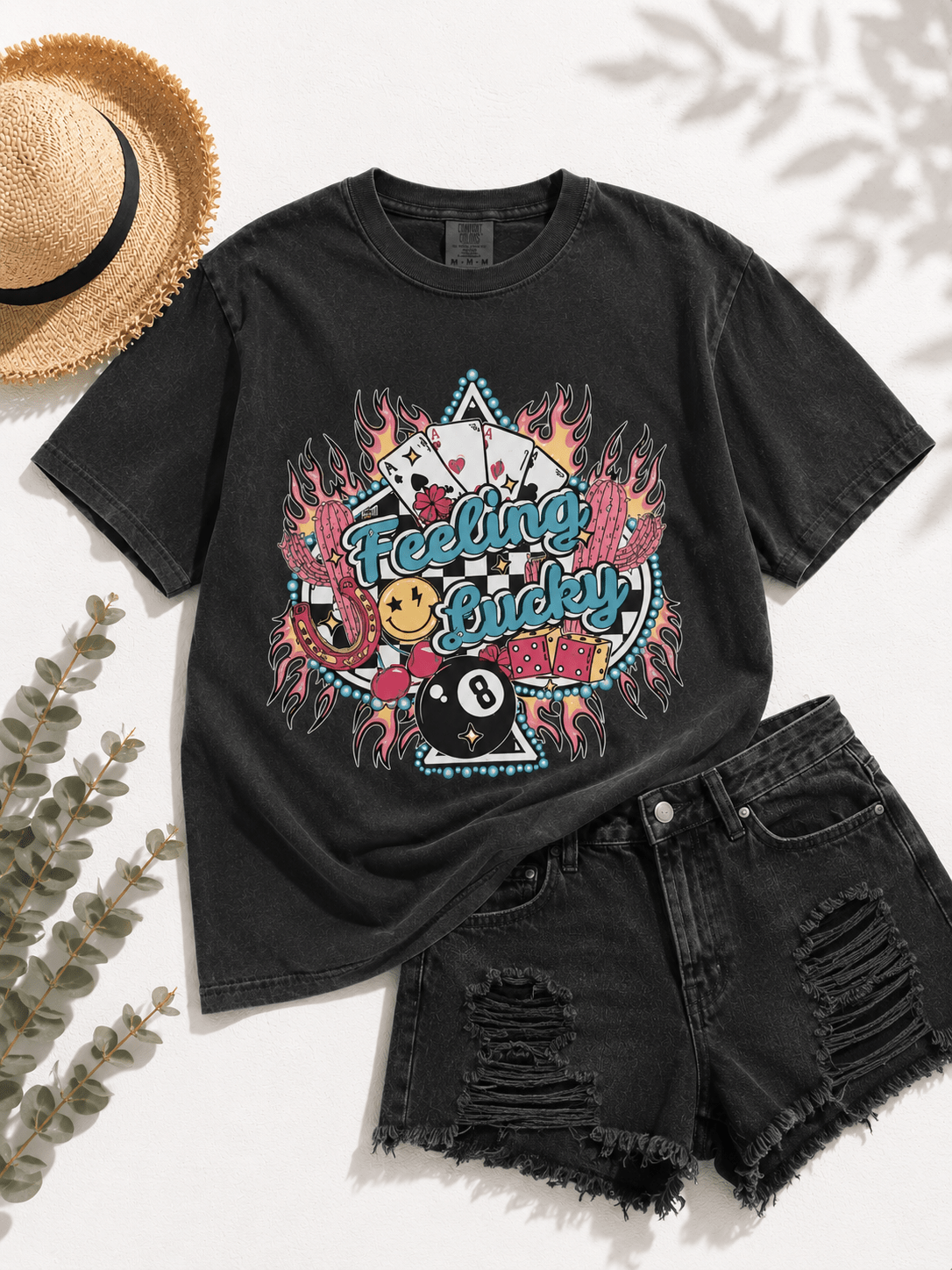 Plus/Reg Short Sleeve "Feeling Lucky" Graphic Tee - Freckled Poppy