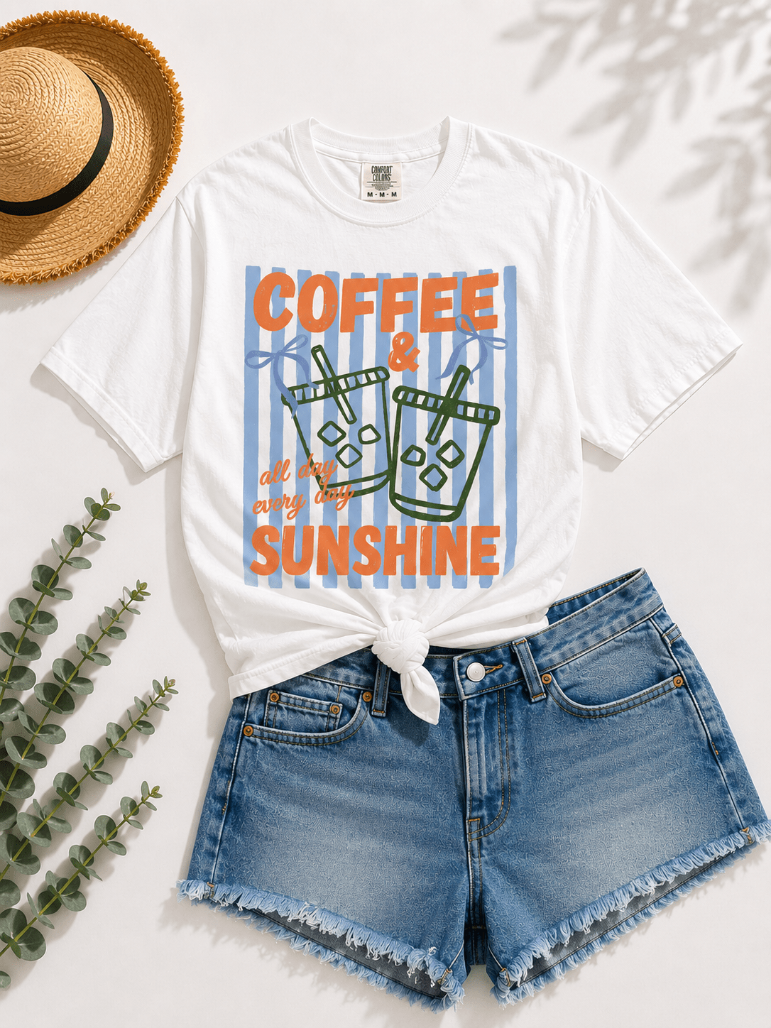 Plus/Reg Short Sleeve Coffee and Sunshine Sicilian Stripe Graphic Tee - Freckled Poppy