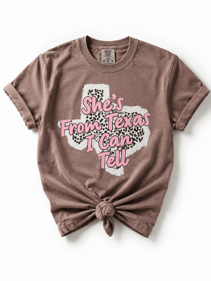 Plus/Reg Short Sleeve "She's From Texas..." Graphic Tee - Freckled Poppy