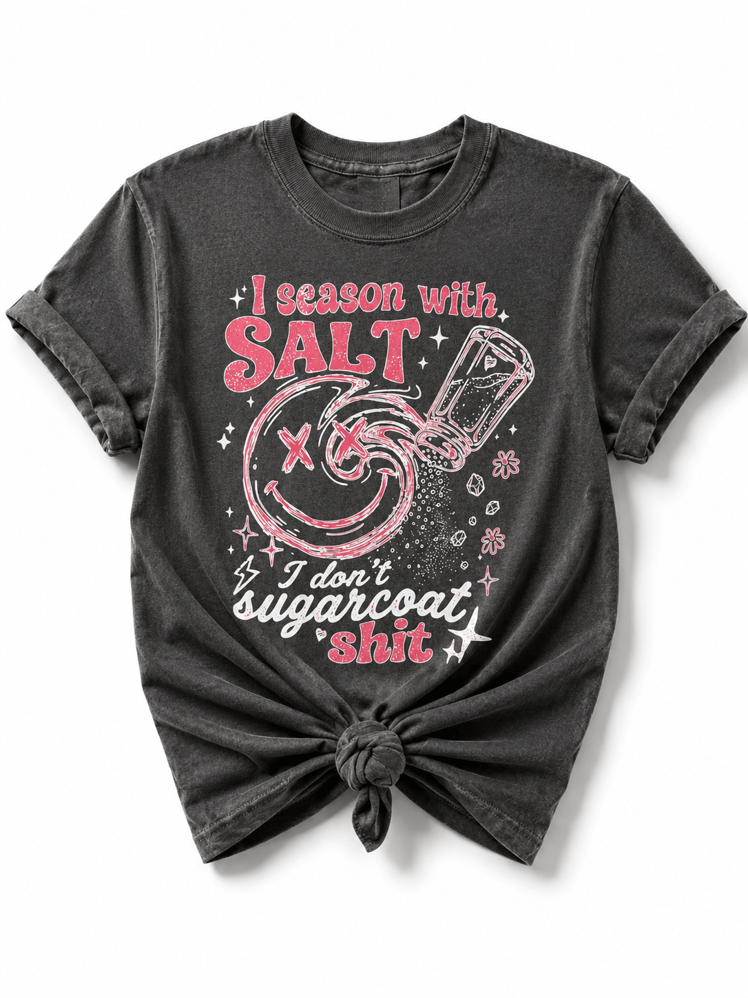 Plus/Reg Short Sleeve "I Season with Salt..." Graphic Tee - Freckled Poppy
