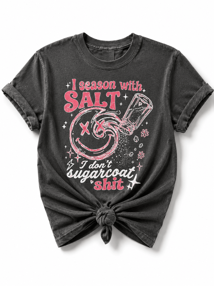 Plus/Reg Short Sleeve "I Season with Salt..." Graphic Tee - Freckled Poppy