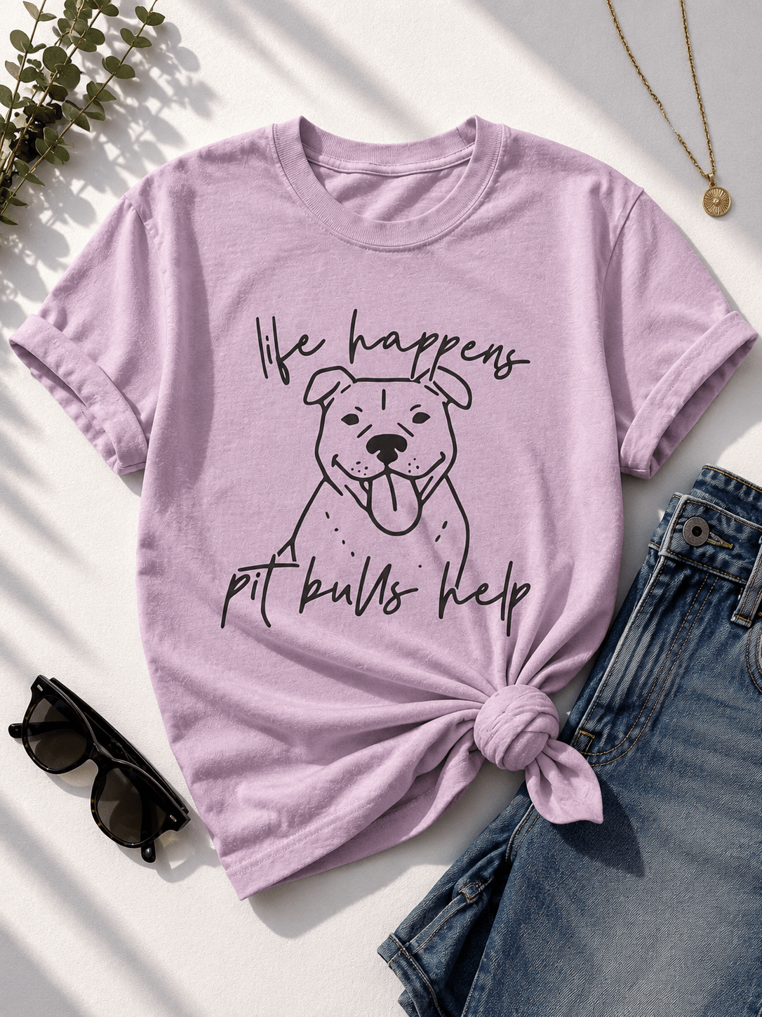 Plus/Reg Short Sleeve "Life Happens Pit Bulls Help" Graphic Tee - Freckled Poppy