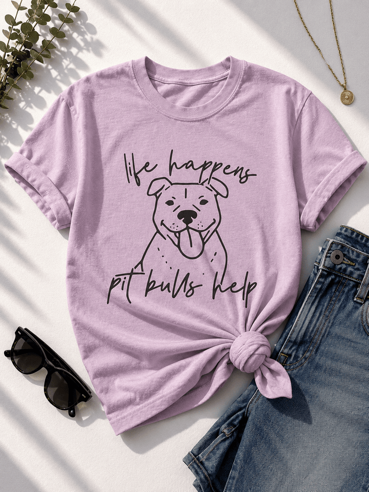 Plus/Reg Short Sleeve "Life Happens Pit Bulls Help" Graphic Tee - Freckled Poppy