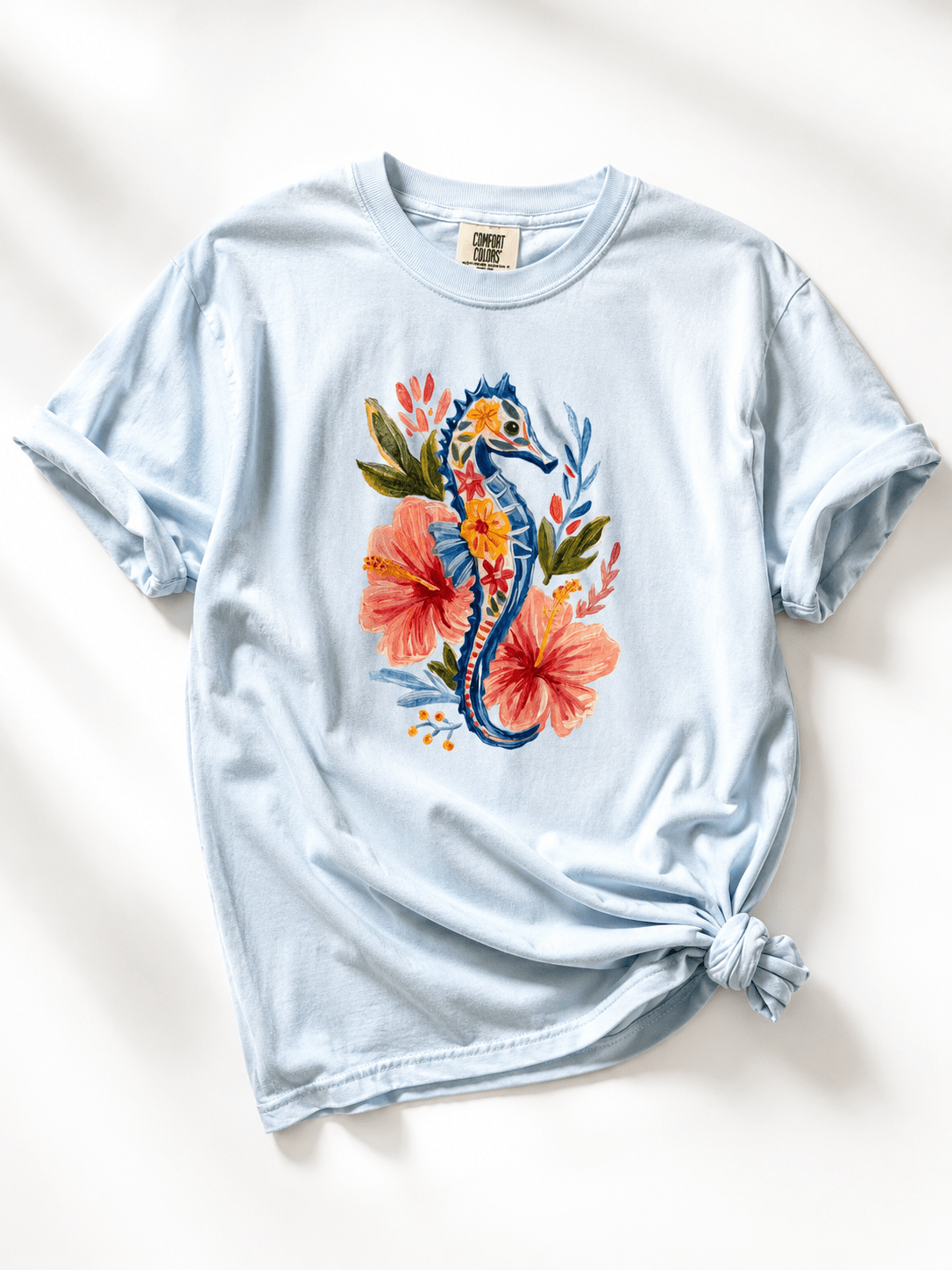 Plus/Reg Short Sleeve Floral Seahorse Graphic Tee - Freckled Poppy