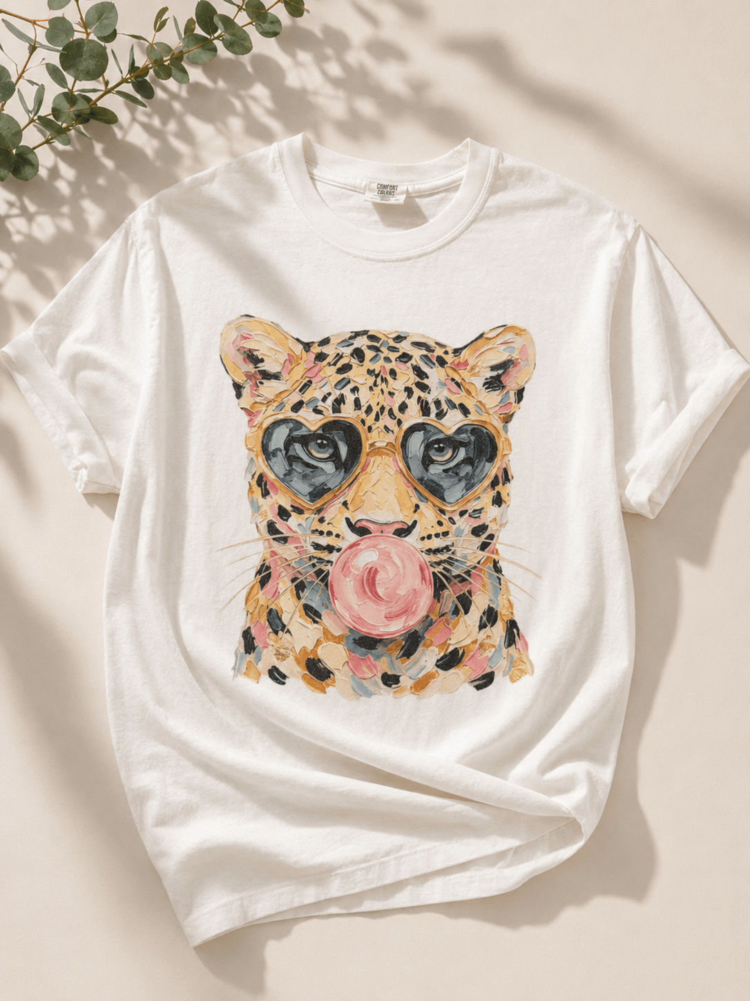 Plus/Reg Short Sleeve Bubblegum Leopard Graphic Tee - Freckled Poppy