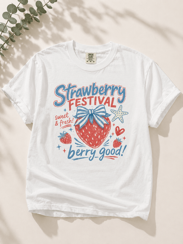 Plus/Reg Short Sleeve "Strawberry Festival" Graphic Tee - Freckled Poppy