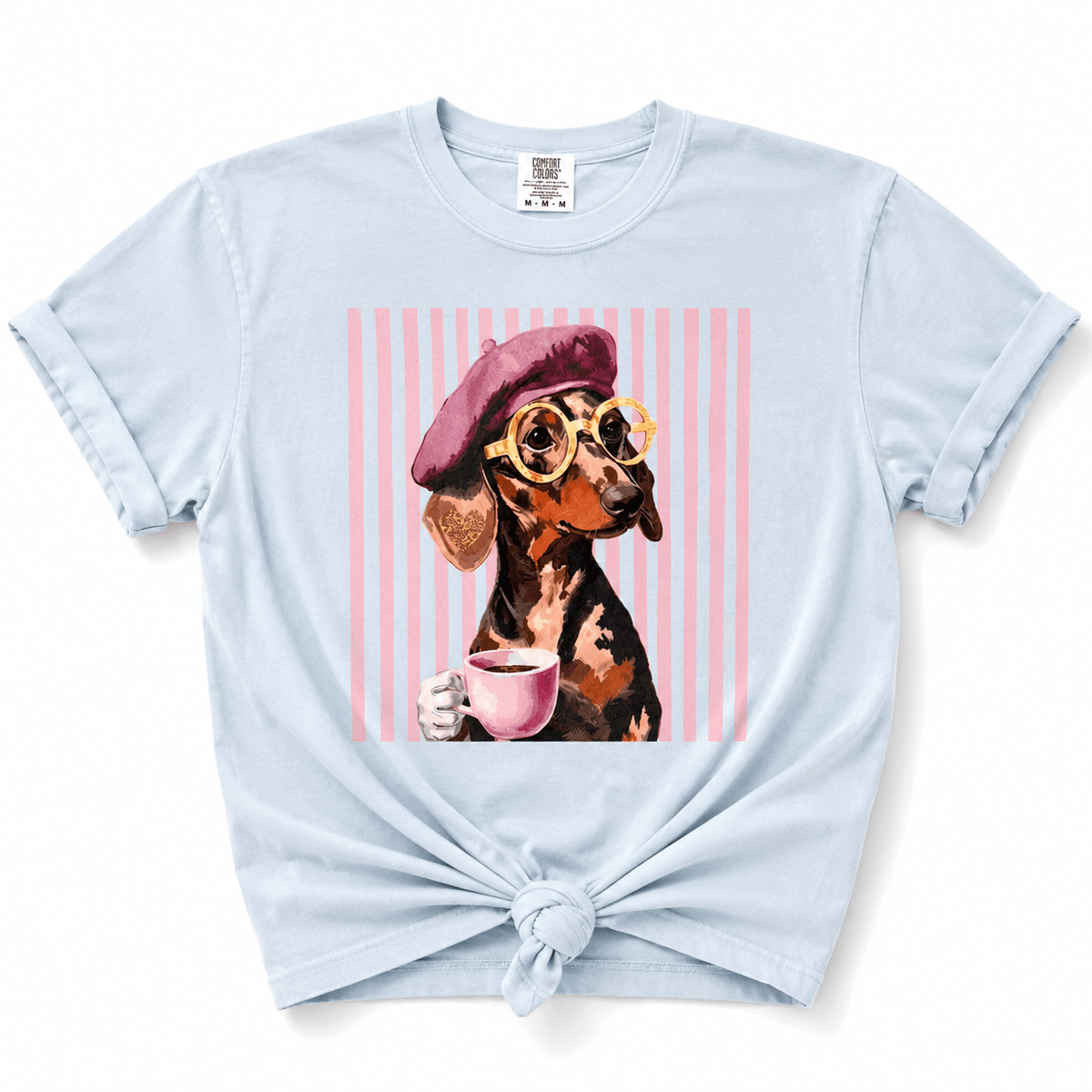 Plus/Reg Short Sleeve Bougee Coffee Lover Dachshund Graphic Tee - Freckled Poppy