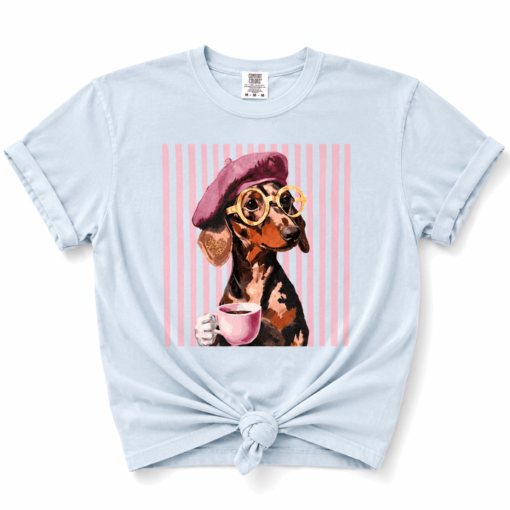 Plus/Reg Short Sleeve Bougee Coffee Lover Dachshund Graphic Tee - Freckled Poppy