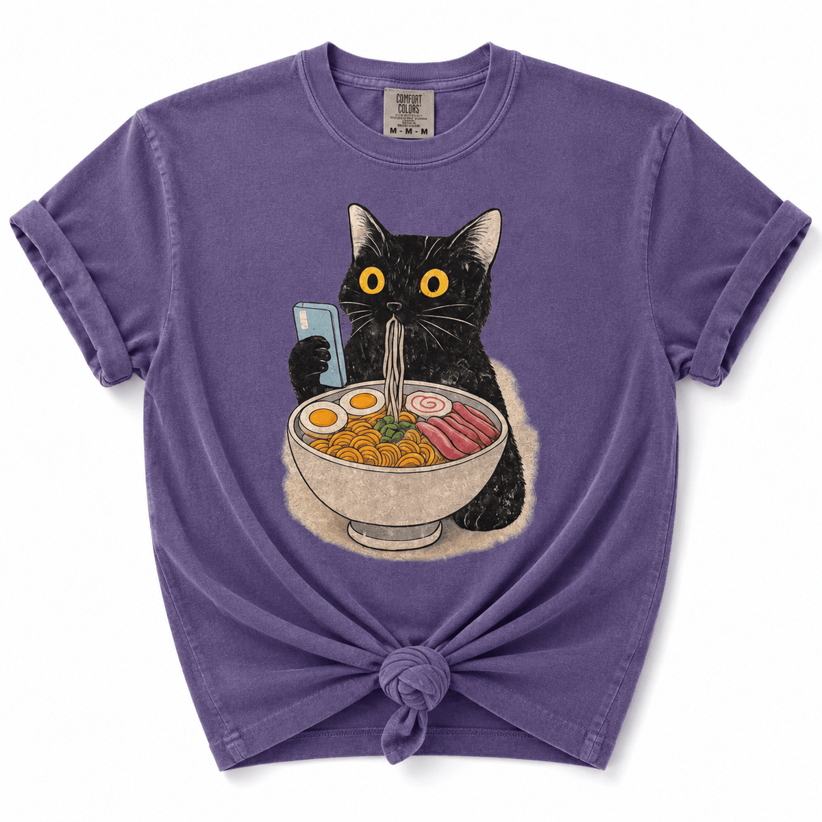 Plus/Reg Short Sleeve Ramen Cat Graphic Tee - Freckled Poppy
